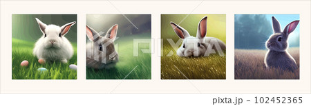 Cute little rabbit Easter spring holiday , Vector spring holiday .Easter landscape , Wildlife forest, park, meadow and farm animals. Nice rabbit sitting meadow grass grass, set of four illustrations Cute little rabbit Easter spring holiday , Vector spring holiday .Easter landscape , Wildlife forest, park, meadow and farm animals. Nice rabbit sitting meadow grass grass, set of four illustrations 102452365