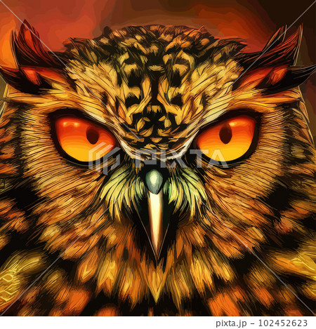 Beautiful hand drawn owl in the forest. wise bird dressed in retro. Forest animals concept. Wild bird illustration. Magic wise owl with flowers artwork for poster, print, card. Beautiful hand drawn owl in the forest. wise bird dressed in retro. Forest animals concept. Wild bird illustration. Magic wise owl with flowers artwork for poster, print, card. 102452623