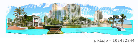 Cityscape of Ft. Lauderdale, Florida showing the beach and the city - art collage 102452844