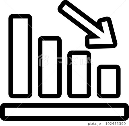 右肩下がりのグラフのモノクロイラスト 102453390