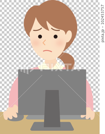 一個臉上有問題的女人正在操作電腦 102453757