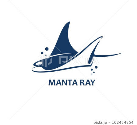 Manta ray animal emblem. Sea underwater wildlife, ocean fish or seabed creature vector emblem. Business company, oceanarium or water zoo symbol or icon with mantaray, sting ray or skate animal 102454554