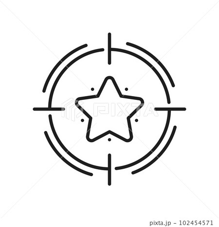 Ranking golden star prize and award target gold outline icon. Vector ranking top quality sign. Excellent service, award, success and achievement sign 102454571