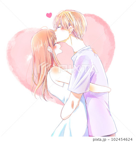 抱き合う でこちゅー 男女 上半身 ハート 抱き合う でこちゅー 男女 上半身 ハート 102454624