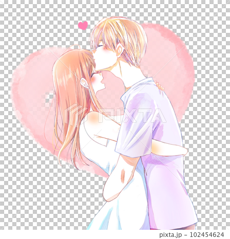 抱き合う でこちゅー 男女 上半身 ハート 抱き合う でこちゅー 男女 上半身 ハート 102454624