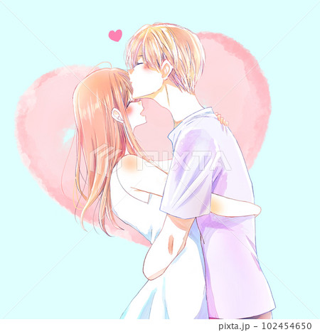 抱き合う でこちゅー 男女 上半身 ハート 抱き合う でこちゅー 男女 上半身 ハート 102454650