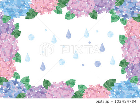 紫陽花と雨のイラスト背景素材 102454784
