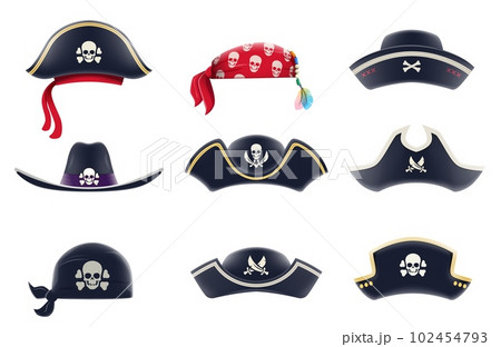 Cartoon pirate captain tricorn cocked hat and...のイラスト素材 [102454793] - PIXTA