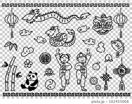 hand drawn chinese illustration set 102455008