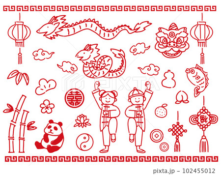 手描きの中華イラストセットのイラスト素材 [102455012] - PIXTA