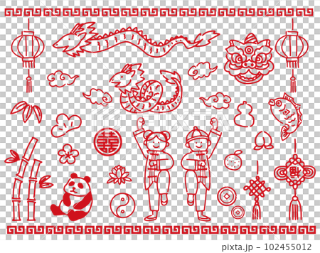 hand drawn chinese illustration set 102455012
