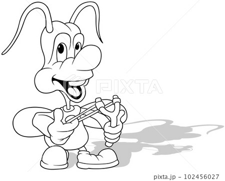 Drawing of a Smiling Beetle with a Slingshot Drawing of a Smiling Beetle with a Slingshot 102456027