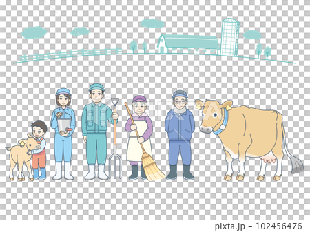 酪農家　家族　牛　ジャージー牛 102456476