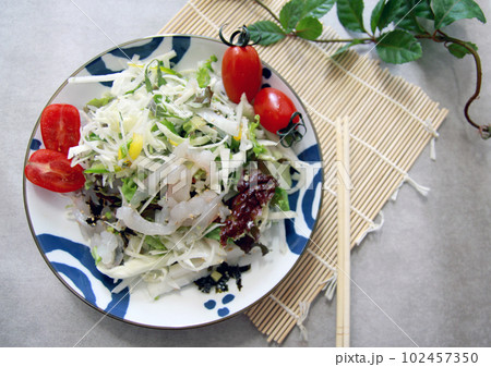 Healthy Korean food sashimi salad, sashimi rice bowl, healthy korean food concept 102457350