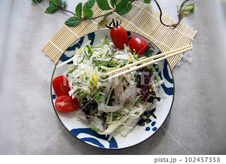 Healthy Korean food sashimi salad, sashimi rice bowl, healthy korean food concept 102457358