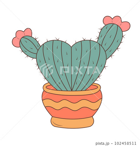Cute flowering cactus in a pot in the shape of a heart. 102458511