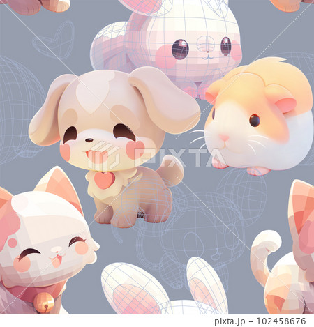 Cute little animal pets with a kind smiling faces and big eyes. Cute little animal pets with a kind smiling faces and big eyes. 102458676