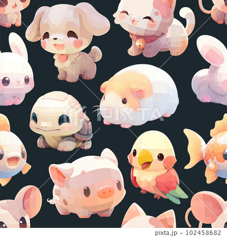 Cute little animal pets with a kind smiling faces and big eyes. 102458682