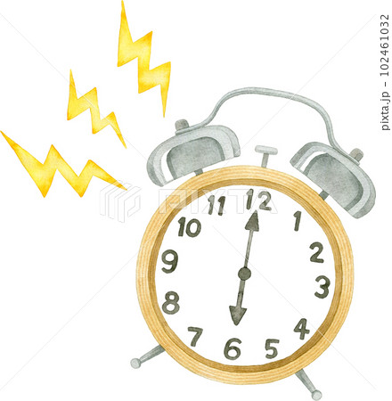 ジリジリと音が鳴る木製の目覚まし時計の水彩イラスト 102461032
