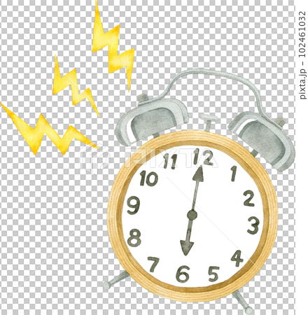 ジリジリと音が鳴る木製の目覚まし時計の水彩イラスト 102461032