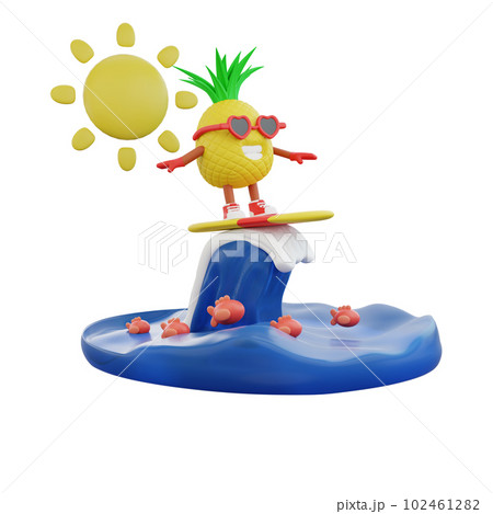 3d render design of a cute pineapple character for summer vacation 102461282