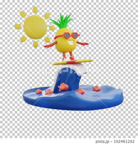 3d render design of a cute pineapple character for summer vacation 102461282
