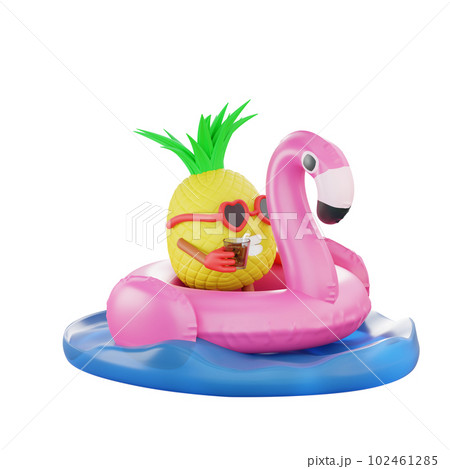 3d render design of a cute pineapple character for summer vacation 102461285