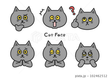 かわいい猫の顔セット グレー猫 擬人化 かわいい猫の顔セット グレー猫 擬人化 102462512
