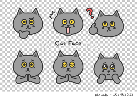 かわいい猫の顔セット グレー猫 擬人化 かわいい猫の顔セット グレー猫 擬人化 102462512