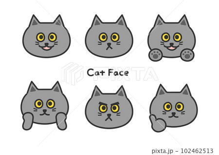 かわいい猫の顔セット グレー猫 擬人化 かわいい猫の顔セット グレー猫 擬人化 102462513