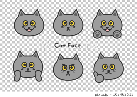かわいい猫の顔セット グレー猫 擬人化 かわいい猫の顔セット グレー猫 擬人化 102462513
