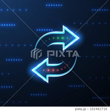 Two spin arrows with green and red dots. Data receive, Digital money send 102462716