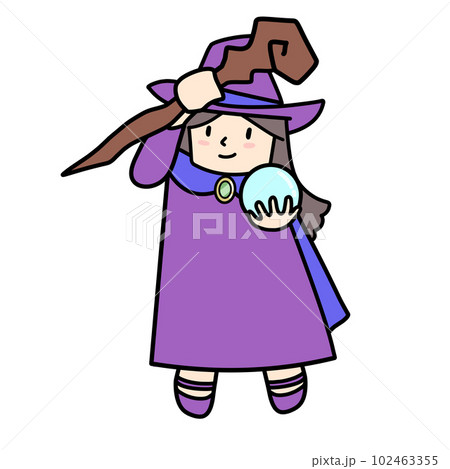 魔法の杖をかざす魔法使いの女の子イラスト 102463355