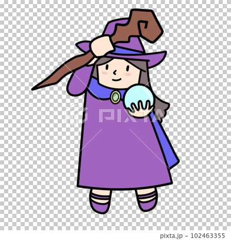 魔法の杖をかざす魔法使いの女の子イラスト 102463355