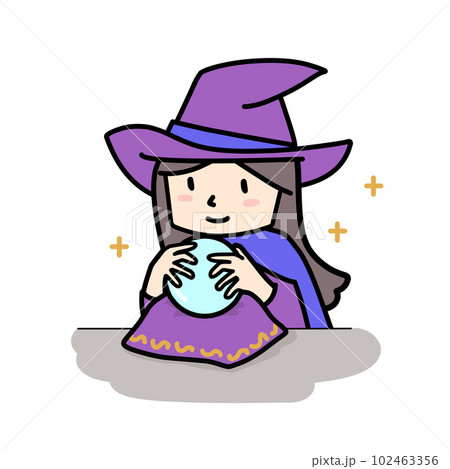水晶玉で占いをする魔法使いの女の子イラスト 水晶玉で占いをする魔法使いの女の子イラスト 102463356