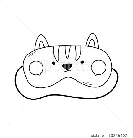 Mask for sleep. Vector illustration. Doodle style. Linear sleep mask in the form of cats. Mask for sleep. Vector illustration. Doodle style. Linear sleep mask in the form of cats. 102464023