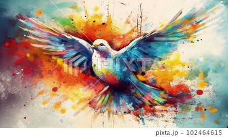 Colorful Abstract Painting of Holy Spirit Dove for Christian Designs. Generative AI 102464615