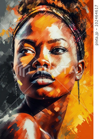 Vibrant Multicolored Portrait of African Woman: Fashion and Beauty Concept. Generative AI 102464617