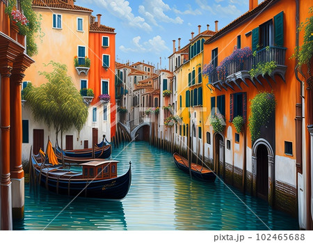 Captivating Canals: Oil Painting of a Beautiful View of Venice, Italy. Generative AI. 102465688