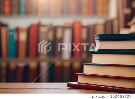 Celebrating World Book Day with a Stack of Books in a Library. Generative AI 102465727