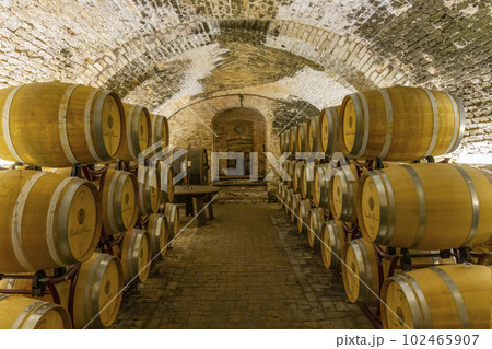 Wine cellar in Castello di Razzano, Piedmont, Italy Wine cellar in Castello di Razzano, Piedmont, Italy 102465907