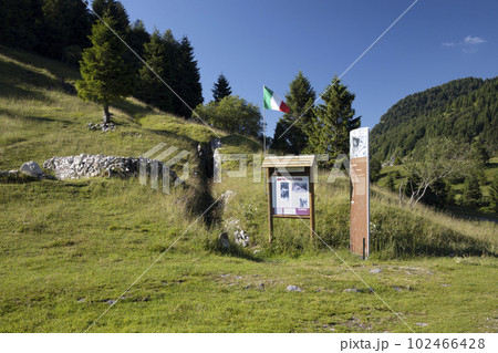 Trenches from First World War near Monte Grappa, Province of Treviso, Veneto Region, Italy Trenches from First World War near Monte Grappa, Province of Treviso, Veneto Region, Italy 102466428
