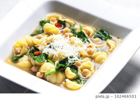 soup with spinach, chickpeas and pasta soup with spinach, chickpeas and pasta 102466501