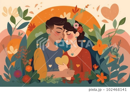 Flat illustration pride day lesbian couple in love background. 102468141