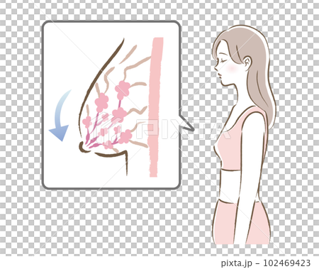 バストが垂れる図と悩む女性のイラスト 102469423