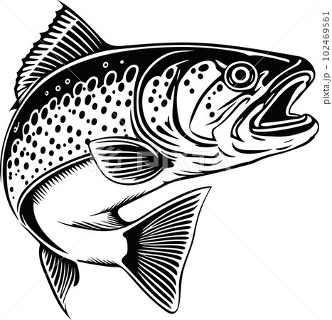 graphic logo of a trout in black over white graphic logo of a trout in black over white 102469561