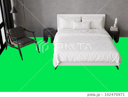 Floor covering presentation mock up. Chroma Key, easy cut out and paste your texture. Copy space for carpet, laminate flooring, ceramic tiles, parquet, pvc, vinyl. Floor mockup, show, display. 3D. 102470971