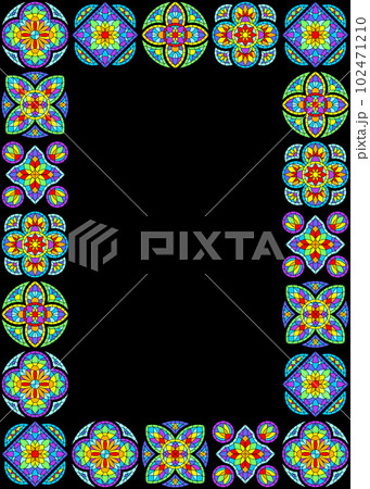 Frame with stained-glass window in gothic style. Medieval mosaic tile texture. 102471210