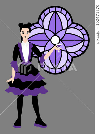 Greeting card in gothic style. Girl in dark dress. Illustration or background for holiday and party. 102471270
