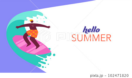 Summer background, summer fun poster with surfing man 102471820